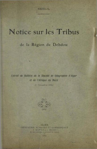 Notice sur les tribus de la région de Debdou