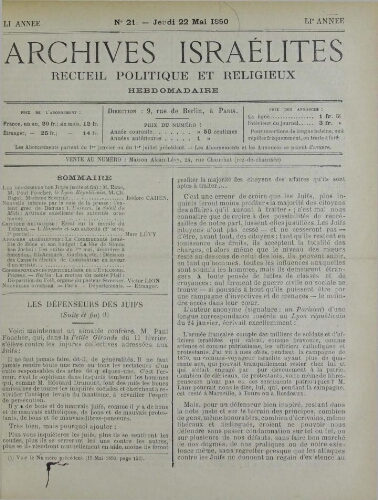Archives israélites de France. Vol.51 N21 (22 mai 1890)