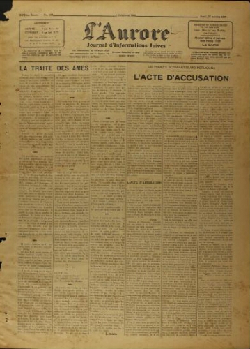 L’Aurore : Journal d’Informations Juives  N°189 (27 octobre 1927)