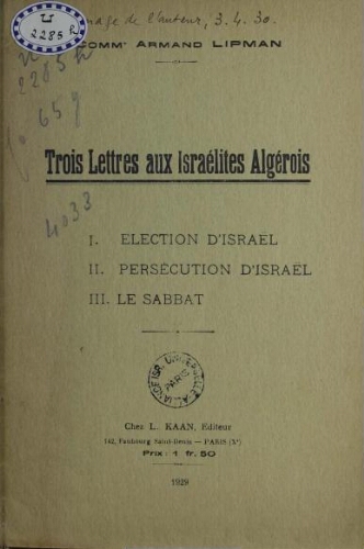 Trois lettres aux Israélites Algérois