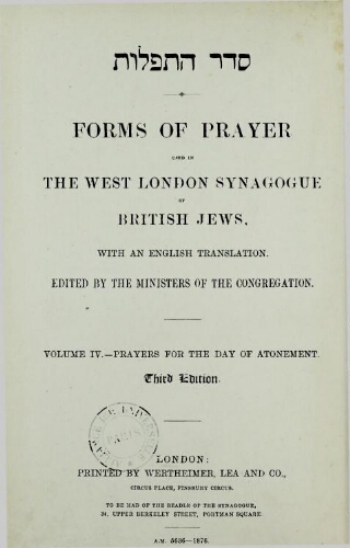 Forms of prayer used in the West London Synagogue of British Jews