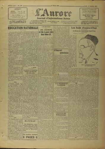 L’Aurore : Journal d’Informations Juives  N°196 (15 décembre 1927)
