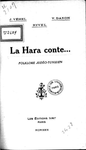 La hara conte... : folklore judéo-tunisien