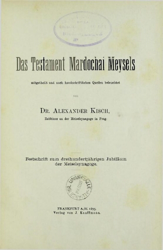 Das Testament Mardochai Meysels