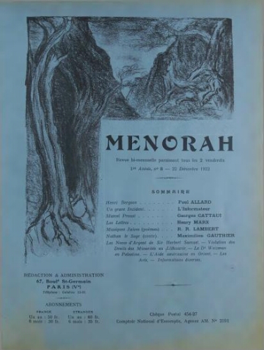 Menorah : L’Illustration Juive Vol.01 N°08 (22 déc. 1922)