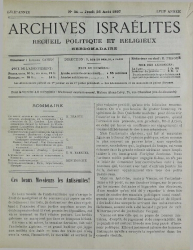 Archives israélites de France. Vol.58 N°34 (26 août 1897)