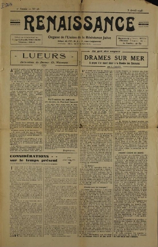 La Nouvelle Renaissance  N°16 (03 avr. 1945)