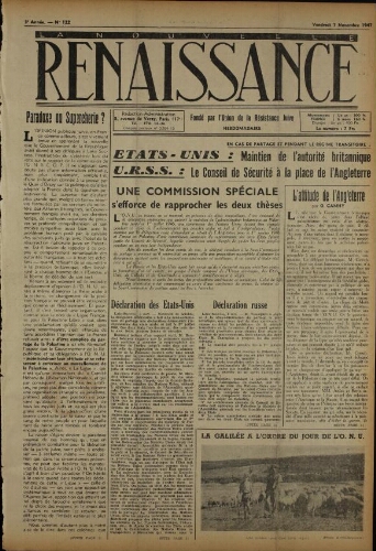 La Nouvelle Renaissance  N°122 (07 nov. 1947)