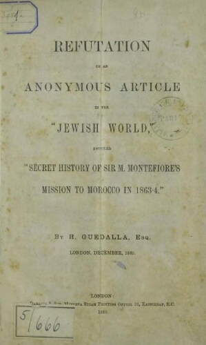 Refutation of an anonymous article in the "Jewish world"