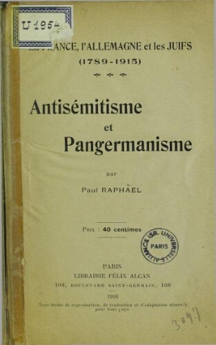 La France, l'Allemagne et les juifs, 1789-1915 : antisemitisme et Pangermanisme