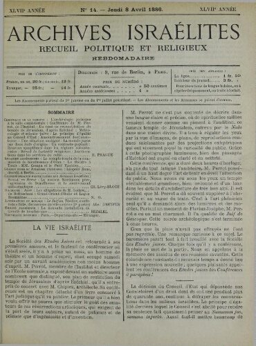 Archives israélites de France. Vol.47 N°14 (08 avr. 1886)