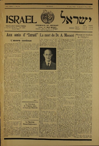 Israël : Hebdomadaire Juif Indépendant Vol.14 N°08-09 (03 mars 1933)