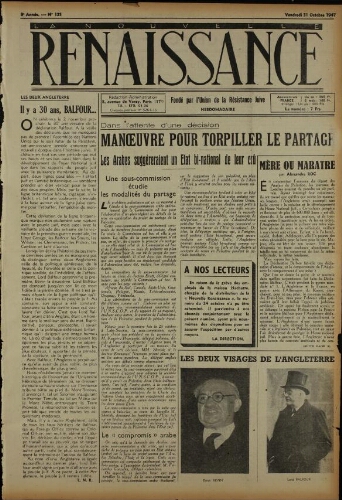 La Nouvelle Renaissance  N°121 (31 oct. 1947)