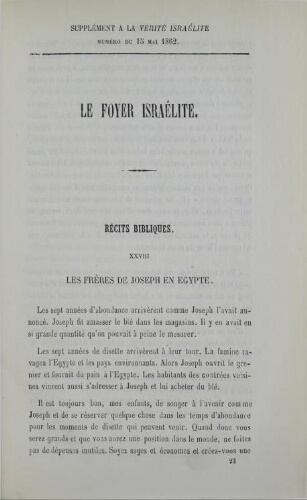 La verité Israélite Supp (15/05/1862)