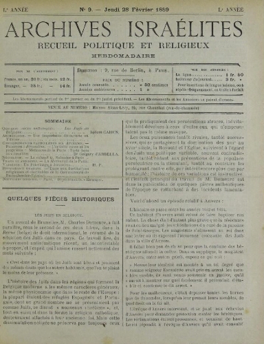 Archives israélites de France. Vol.50 N°09 (28 févr. 1889)