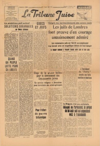 La Tribune Juive Vol° N°232 (04 décembre 1940)