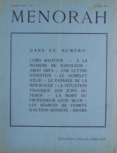 Menorah : L’Illustration Juive Vol.09 N°07 (01 avr. 1930)