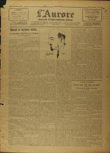 L’Aurore : Journal d’Informations Juives  N°190 (03 novembre 1927)