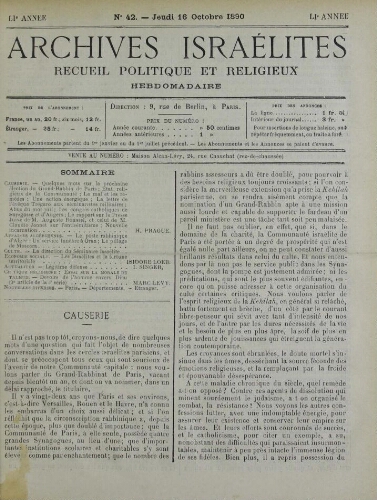 Archives israélites de France. Vol.51 N42 (16 oct. 1890)