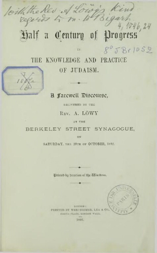 Half a century of progress in the knowledge and practice of Judaism