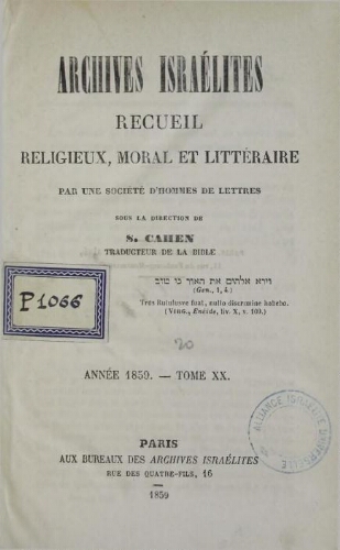 Archives israélites de France. (1859  Vol.20)