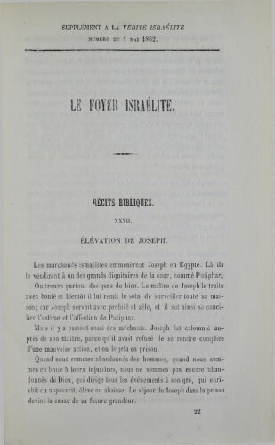 La verité Israélite Supp (01/05/1862)