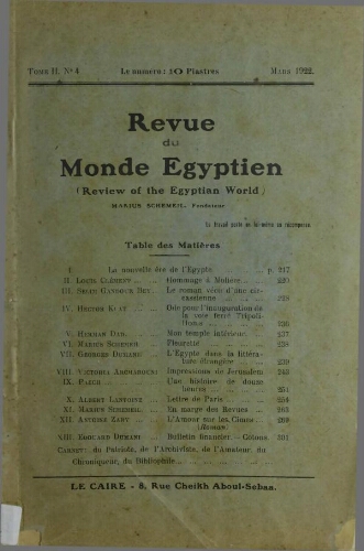 Revue du monde égyptien Vol.2 N°04 (Mars 1922)