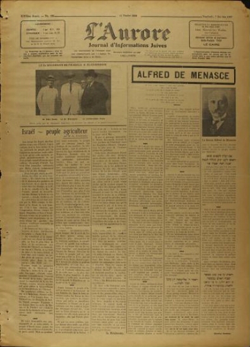 L’Aurore : Journal d’Informations Juives  N°186 (07 octobre 1927)