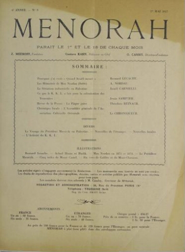 Menorah : L’Illustration Juive Vol.06 N°09 (01 mai 1927)
