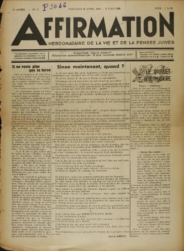 Affirmation. Vol. 01 N°15 (28 avr. 1939)
