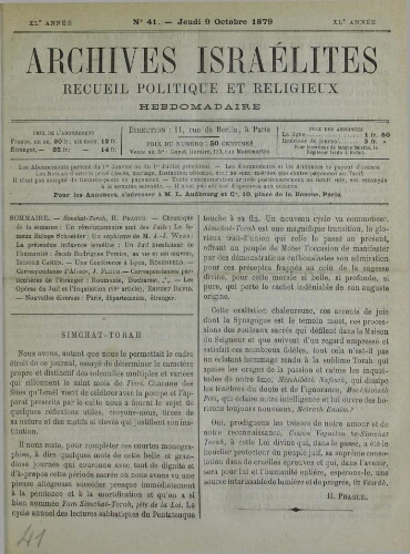 Archives israélites de France. Vol.40 N°41 (09 oct. 1879)