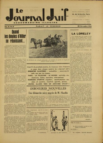 Le Journal Juif N°09 ( 28 décembre 1934 )