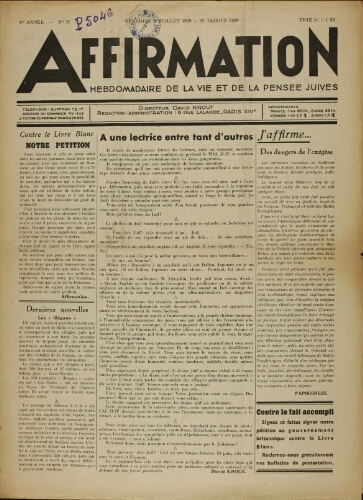Affirmation. Vol. 01 N°25 (07 juil. 1939)