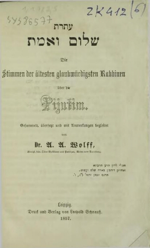 Die Stimmen der altesten glaubwurdigsten Rabbinen uber die Pijutim