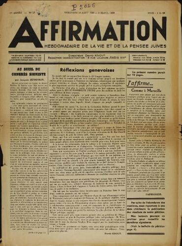 Affirmation. Vol. 01 N°27 (18 août 1939)