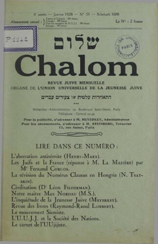 Chalom Vol. 6 n° 35 (janvier 1928)