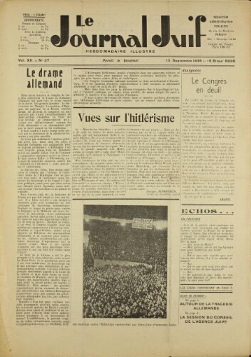 Le Journal Juif N°37 ( 13 septembre 1935 )