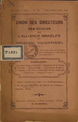 Union des Directeurs des Ecoles Vol.2 N°7-8 (juil-dec 1921)