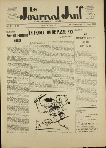 Le Journal Juif N°42 ( 18 octobre 1935 )