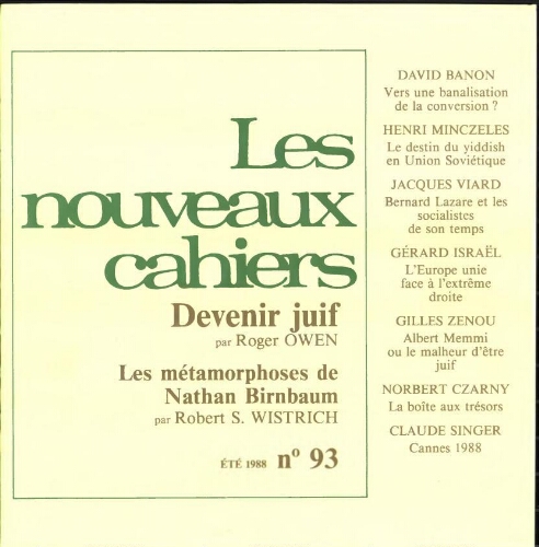 Les Nouveaux Cahiers N°093 (Eté 1988)
