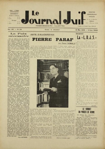 Le Journal Juif N°20 ( 16 mai 1935 )