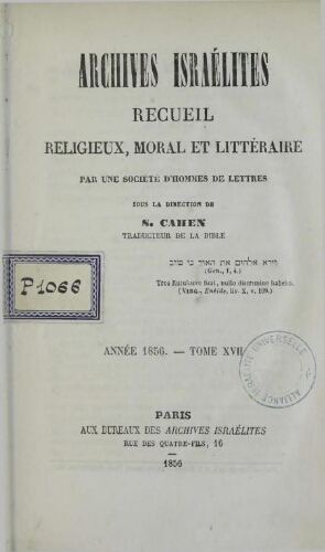 Archives israélites de France. (1856  Vol.17)