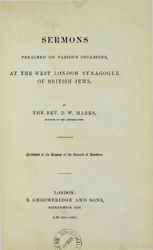 Sermons preached on various occasions at the West London Synagogue of British Jews
