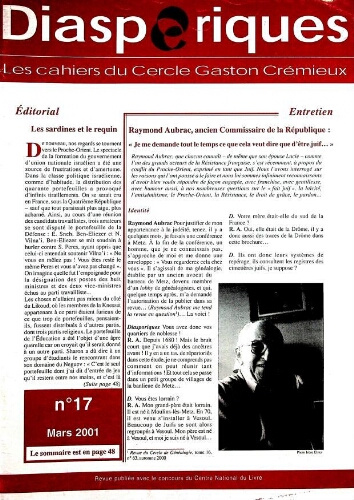 Diasporiques : les cahiers du Cercle Gaston-Crémieux N°17 (Mars 2001)
