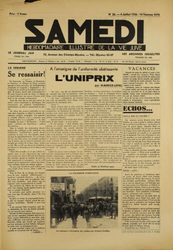 Samedi N°26 ( 04 juillet 1936 )