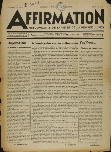 Affirmation. Vol. 01 N°24 (30 juin 1939)
