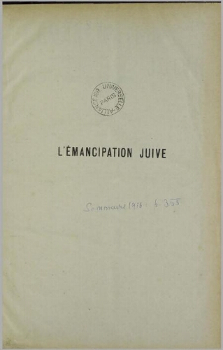 L'Emancipation Juive. Vol. 1 n° 1 (5 janvier 1916)