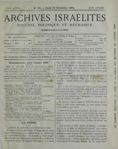 Archives israélites de France. Vol.45 N°52 (25 déc. 1884)