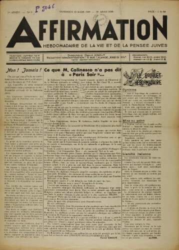 Affirmation. Vol. 01 N°09 (10 mars 1939)