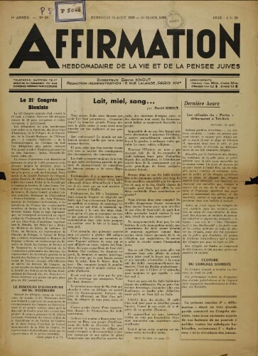 Affirmation. Vol. 01 N°28 (25 août 1939)